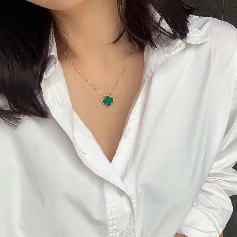 [LumiVibe]CLOVER 15MM MALACHITE SINGLE FLOWER  NECKLACE