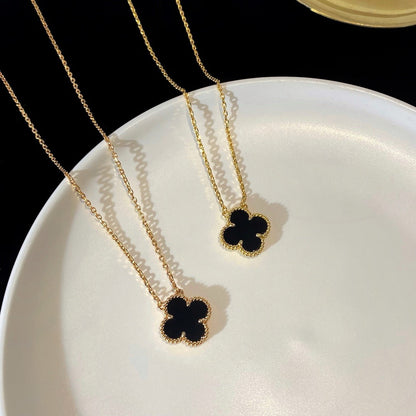 [LumiVibe]CLOVER 15MM BLACK ONYX SINGLE FLOWER NECKLACE
