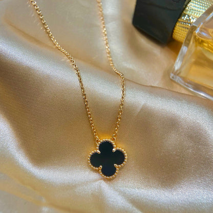 [LumiVibe]CLOVER 15MM BLACK ONYX SINGLE FLOWER NECKLACE