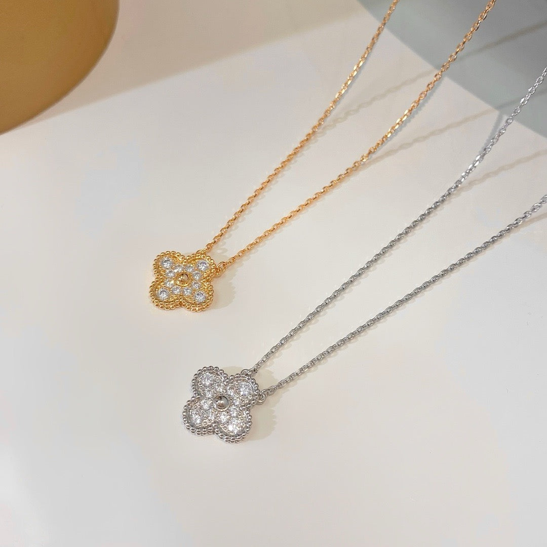 [LumiVibe]CLOVER 15MM DIAMOND SINGLE FLOWER NECKLACE