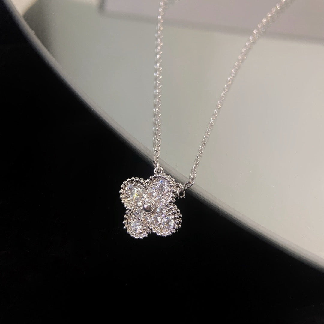 [LumiVibe]CLOVER 15MM DIAMOND SINGLE FLOWER NECKLACE