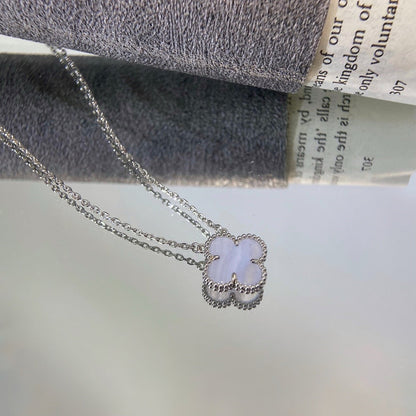 [LumiVibe]CLOVER 15MM BLUE CHALCEDONY NECKLACE SILVER