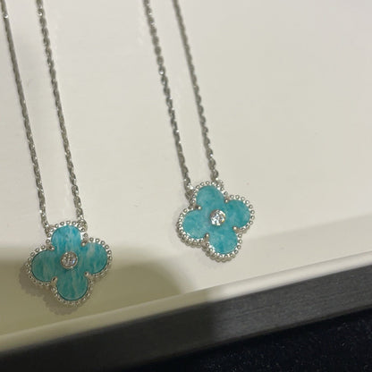 [LumiVibe]CLOVER 15MM DIAMOND SVRES PORCELAIN  NECKLACE SILVER