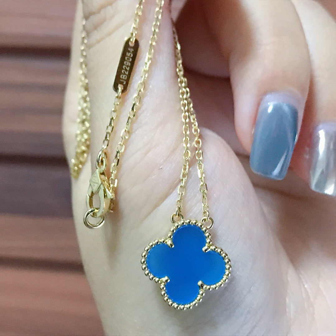 [LumiVibe]CLOVER 15MM BLUE AGATE NECKLACE