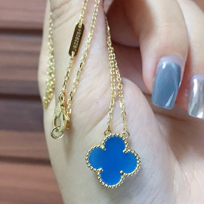 [LumiVibe]CLOVER 15MM BLUE AGATE NECKLACE