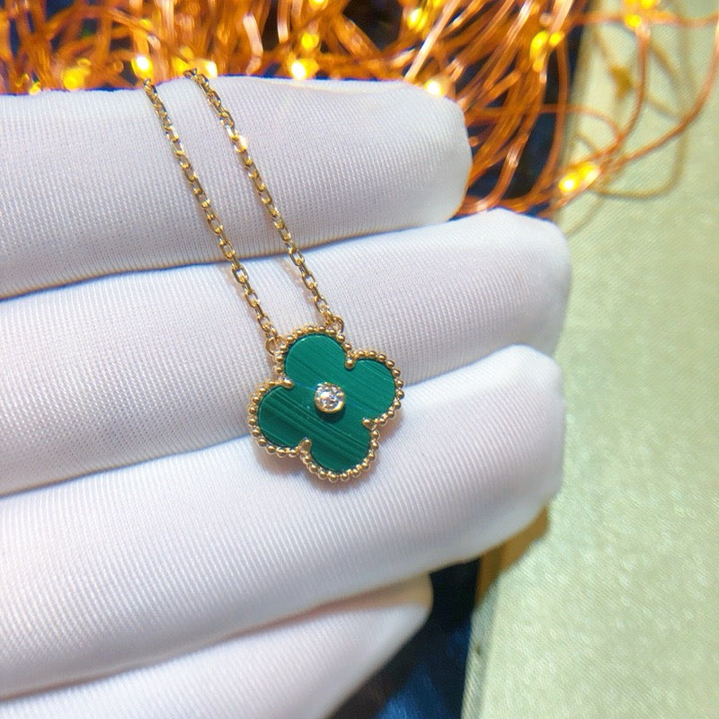 [LumiVibe]CLOVER 15MM DIAMOND TURQUOISE NECKLACE