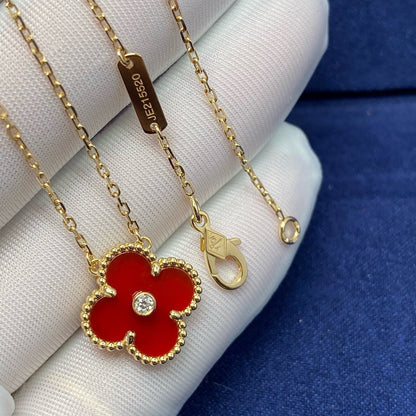 [LumiVibe]CLOVER 15MM DIAMOND CARNELIAN NECKLACE