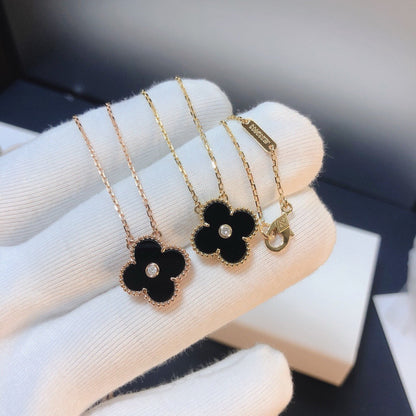 [LumiVibe]CLOVER 15MM DIAMOND ONYX NECKLACE