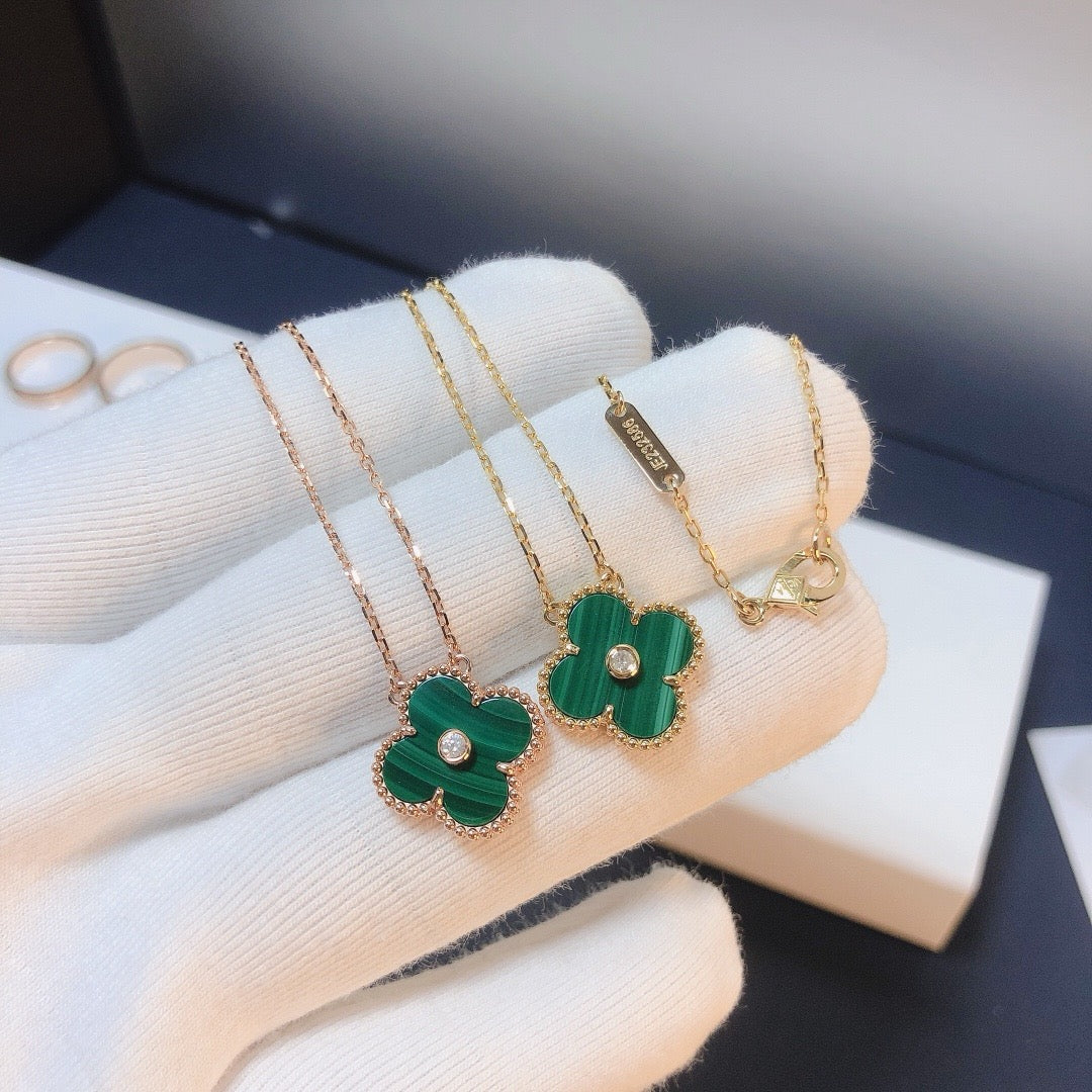 [LumiVibe]CLOVER 15MM DIAMOND TURQUOISE NECKLACE