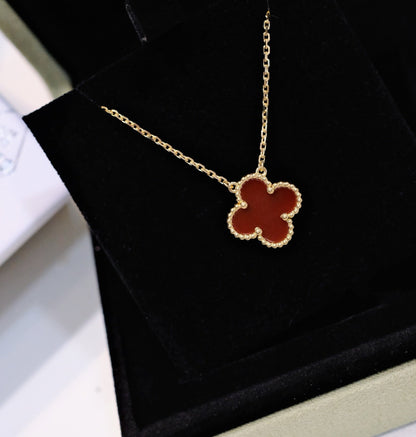 [LumiVibe]CLOVER 15MM CARNELIAN SINGLE FLOWER NECKLACE