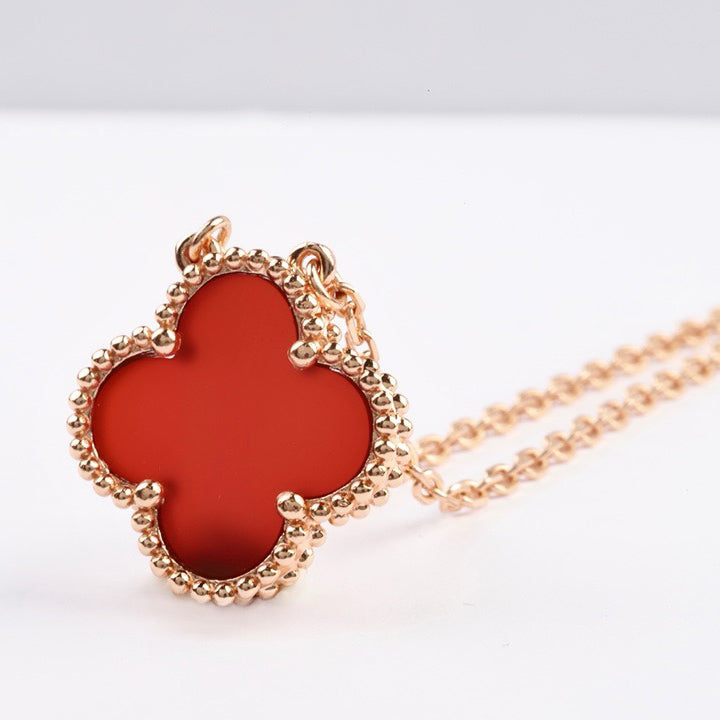 [LumiVibe]CLOVER 15MM CARNELIAN SINGLE FLOWER NECKLACE