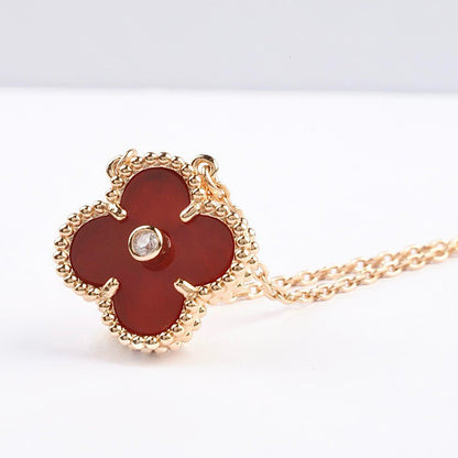 [LumiVibe]CLOVER 15MM DIAMOND CARNELIAN NECKLACE