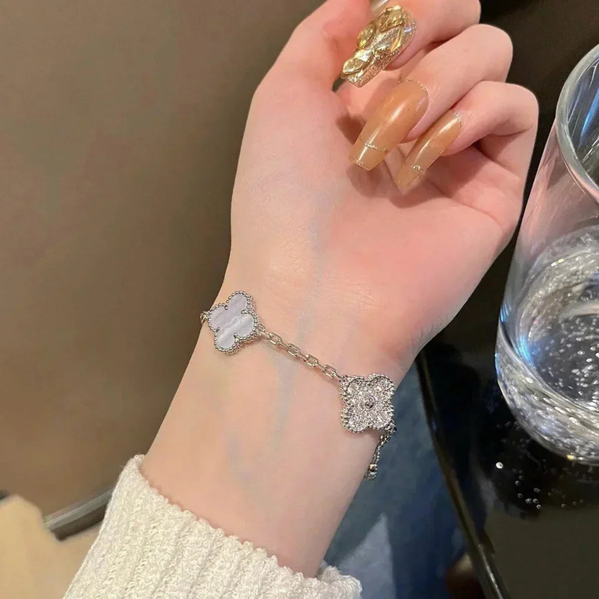 [LumiVibe] CLOVER 5 MOTIF PURPLE CHALCEDONY BRACELET COLLECTION