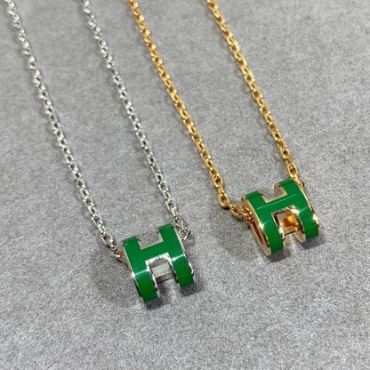 [LumiVibe]POP H GREEN NECKLACE SILVER AND GOLD
