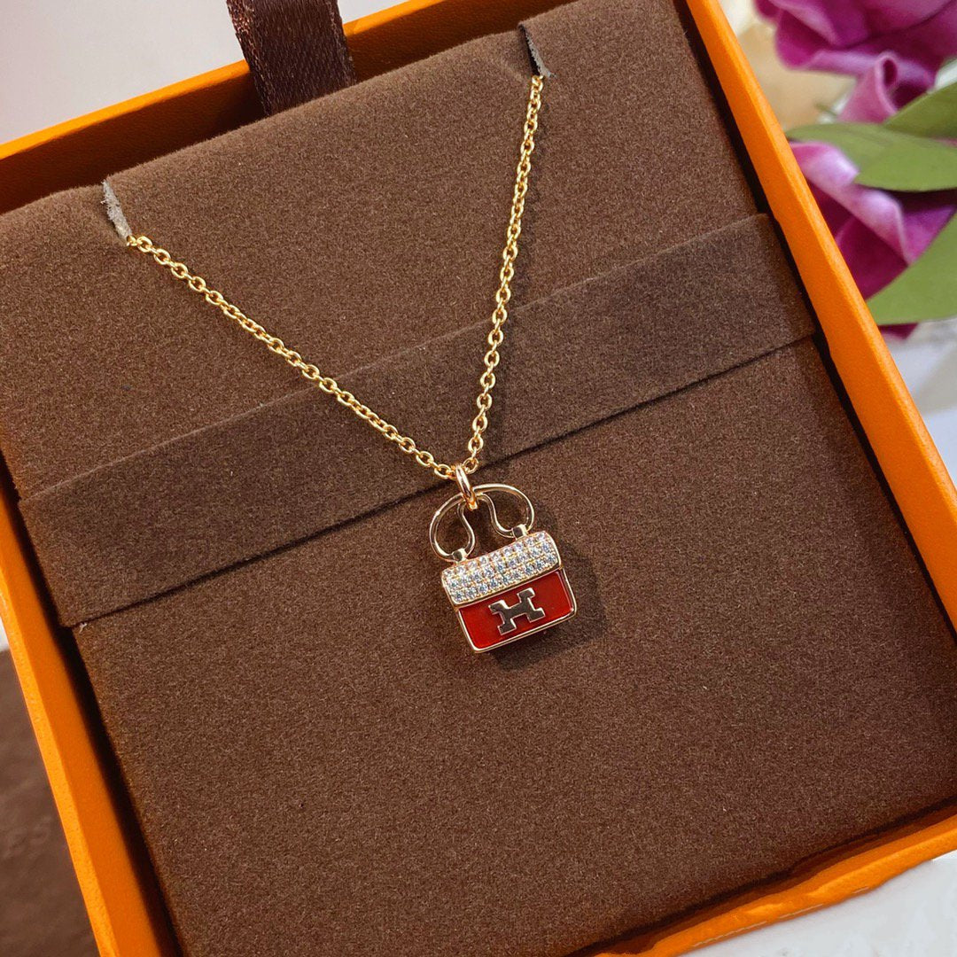 [LumiVibe]CONSTANCE RED PEDANT PINK GOLD NECKLACE
