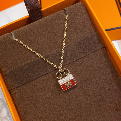 [LumiVibe]CONSTANCE RED PEDANT PINK GOLD NECKLACE