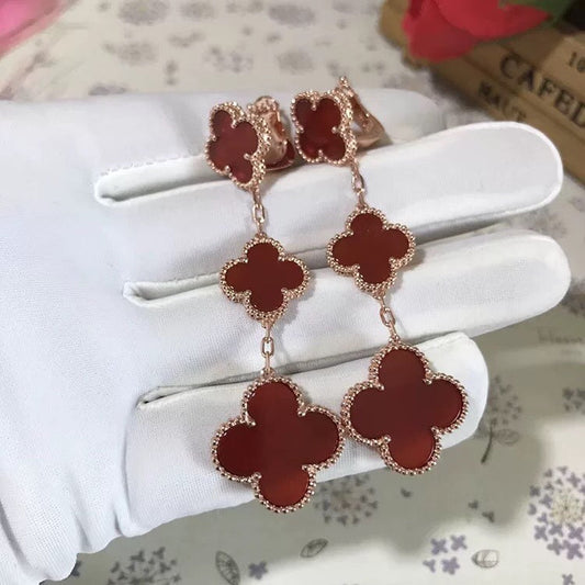 [LumiVibe]CLOVER 3 MOTIF CARNELIAN DROP EARRINGS