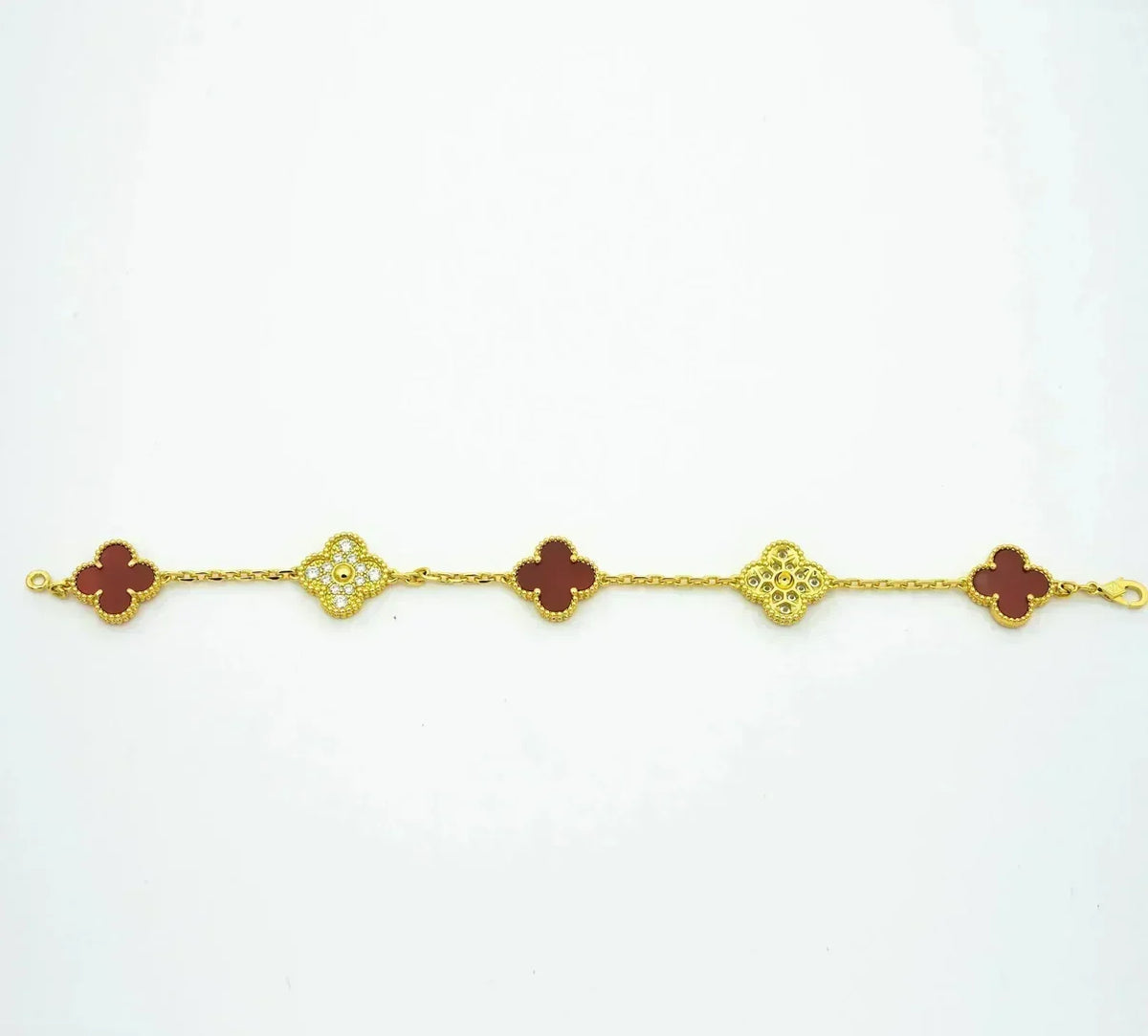 [LumiVibe] CLOVER 5 MOTIF RED CORNELIAN BRACELET COLLECTION