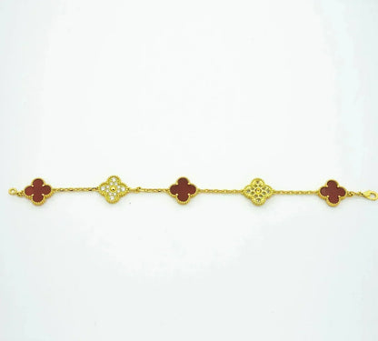 [LumiVibe] CLOVER 5 MOTIF RED CORNELIAN BRACELET COLLECTION