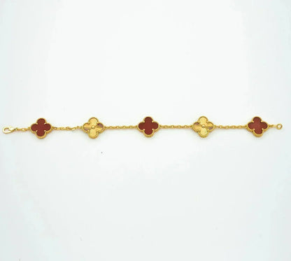 [LumiVibe] CLOVER 5 MOTIF RED CORNELIAN BRACELET COLLECTION