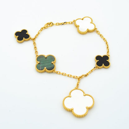 [LumiVibe]CLOVER BRACELET 5 MOTIFS ONYX MOP
