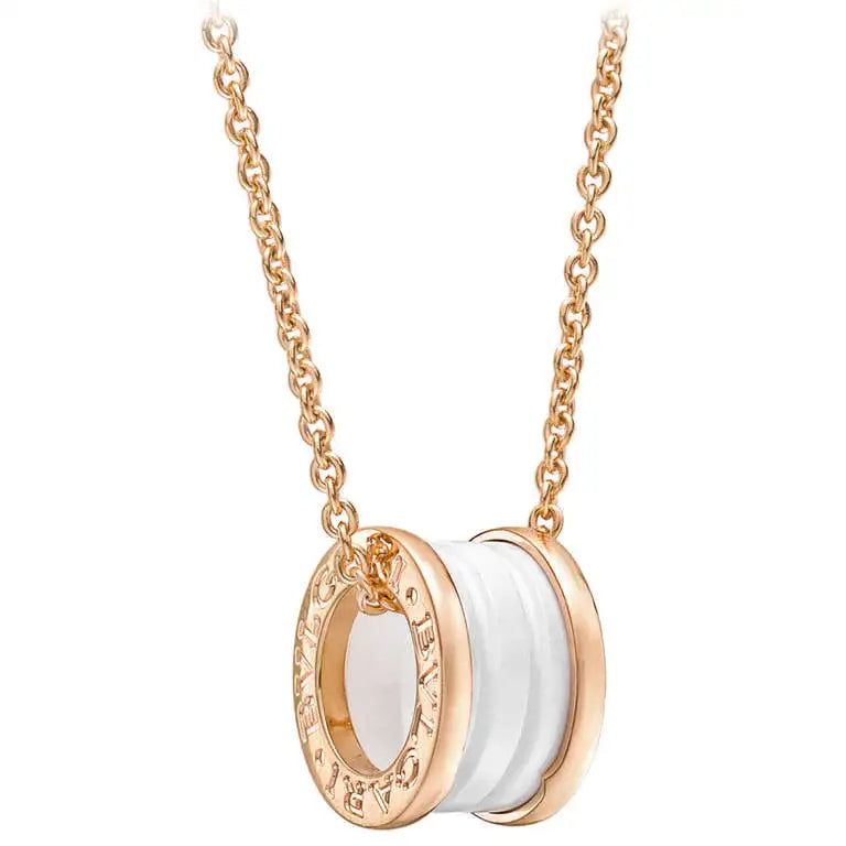[LumiVibe]ZERO 1 WHITE CERAMIC PINK GOLD DIAMOND NECKLACE