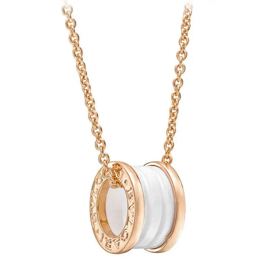 [LumiVibe]ZERO 1 WHITE CERAMIC PINK GOLD DIAMOND NECKLACE