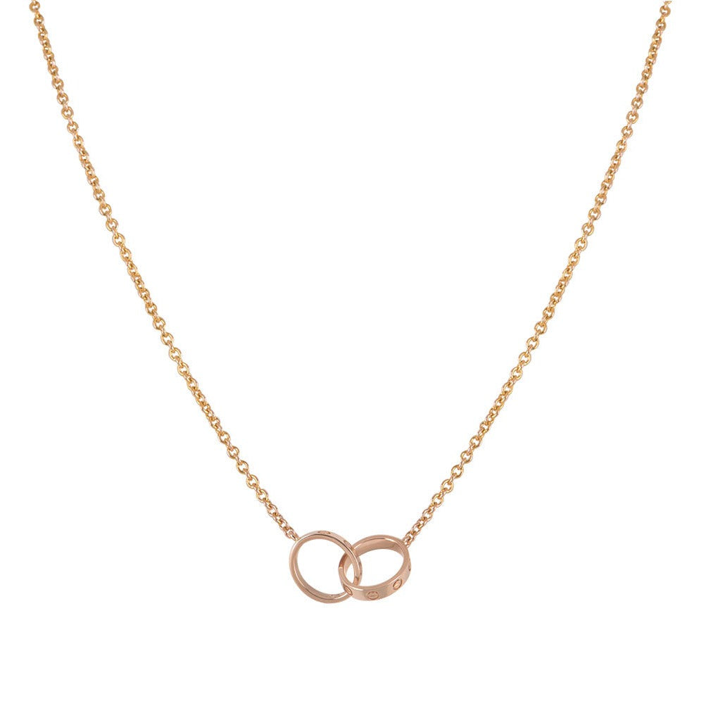 [LumiVibe]LOVE NECKLACE DOUBLE RING PINK GOLD