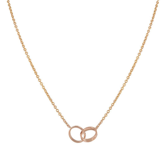 [LumiVibe]LOVE NECKLACE DOUBLE RING PINK GOLD