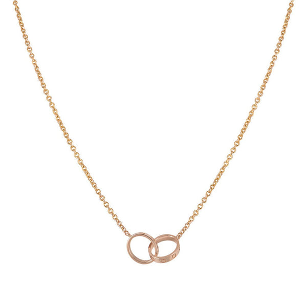 [LumiVibe]LOVE NECKLACE DOUBLE RING PINK GOLD