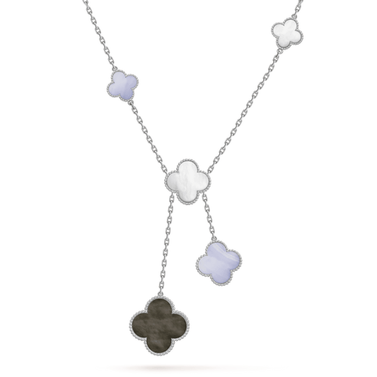 [LumiVibe]CLOVER MOP CHALCEDONY NECKLACE SILVER 6 MOTIF