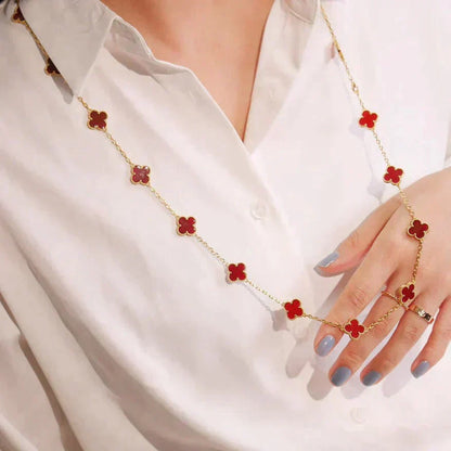 [LumiVibe]CLOVER 20 MOTIFS CARNELIAN NECKLACE
