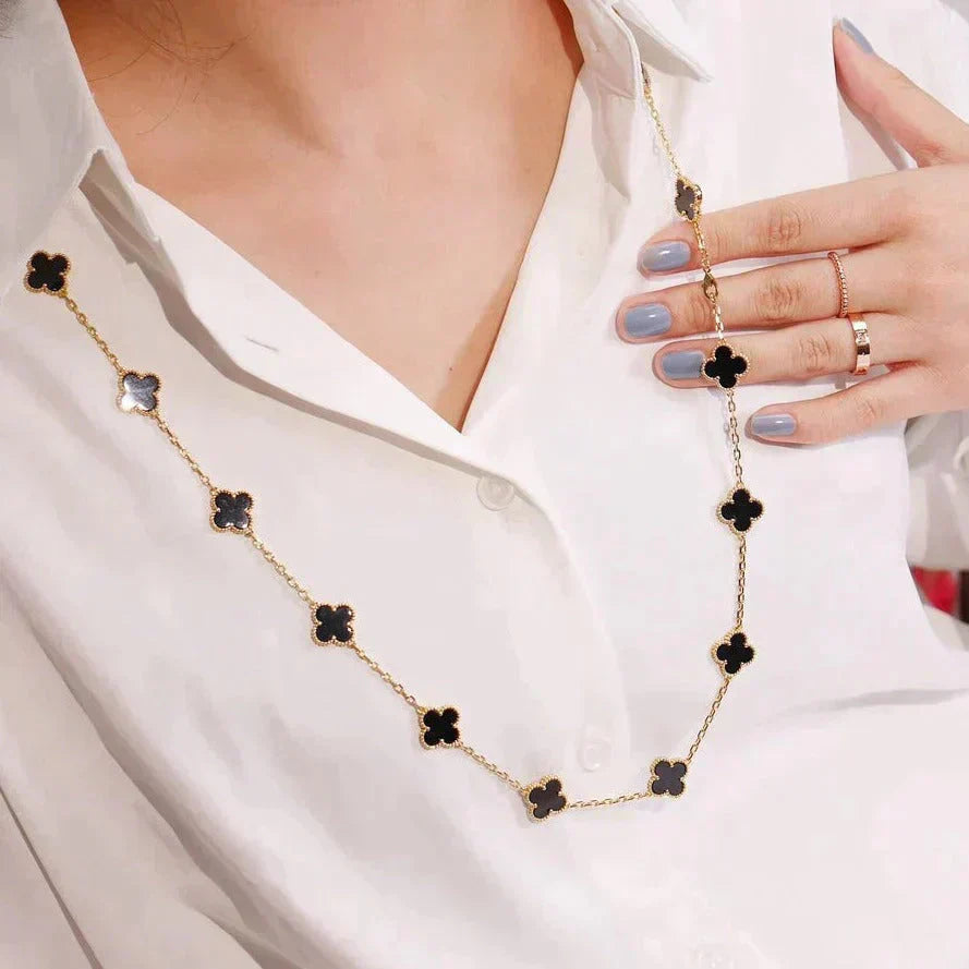 [LumiVibe]CLOVER 20 MOTIFS ONYX NECKLACE