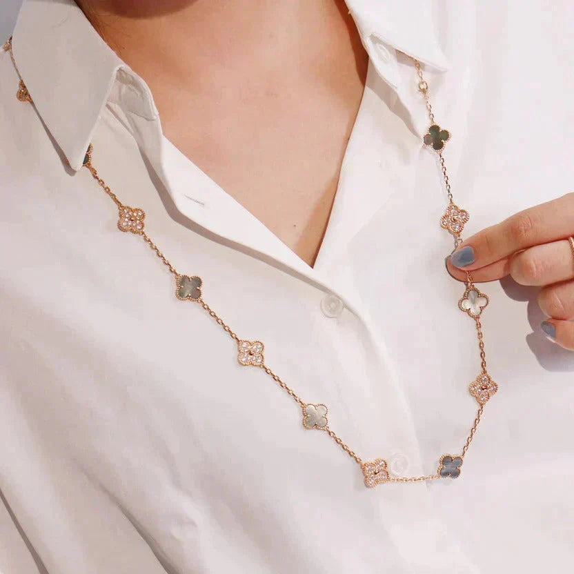 [LumiVibe]CLOVER 20 MOTIFS DARK MOP DIAMOND  NECKLACE