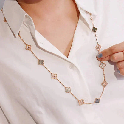 [LumiVibe]CLOVER 20 MOTIFS DARK MOP DIAMOND  NECKLACE