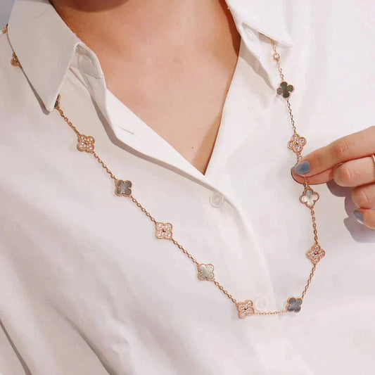 [LumiVibe]CLOVER 20 MOTIFS DARK MOP DIAMOND  NECKLACE
