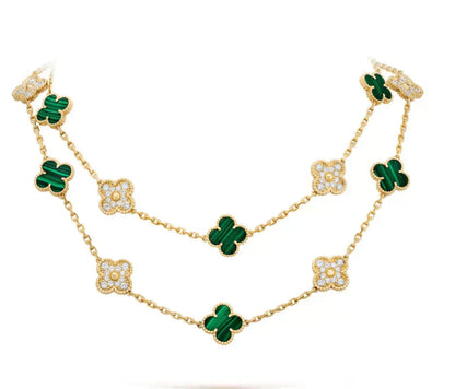 [LumiVibe]CLOVER 20 MOTIFS MALACHITE DIAMOND NECKLACE
