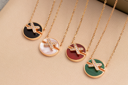 [LumiVibe]JEUX DE PINK GOLD DIAMOND NECKLACE