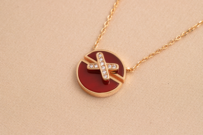 [LumiVibe]JEUX DE PINK GOLD DIAMOND NECKLACE