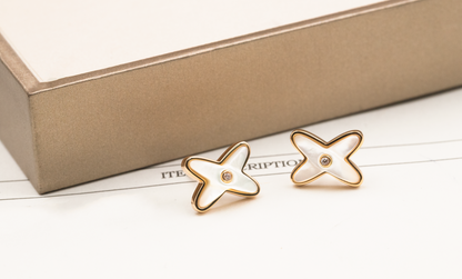[LumiVibe]JEUX DE WHITE MOP ROSE GOLD DIAMOND EARRINGS