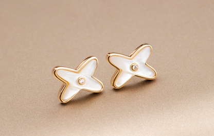 [LumiVibe]JEUX DE WHITE MOP PINK GOLD DIAMOND EARRINGS