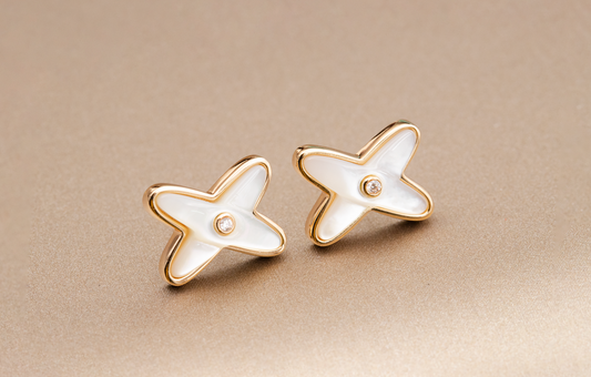 [LumiVibe]JEUX DE WHITE MOP PINK GOLD DIAMOND EARRINGS