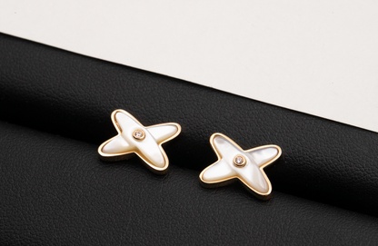 [LumiVibe]JEUX DE WHITE MOP ROSE GOLD DIAMOND EARRINGS
