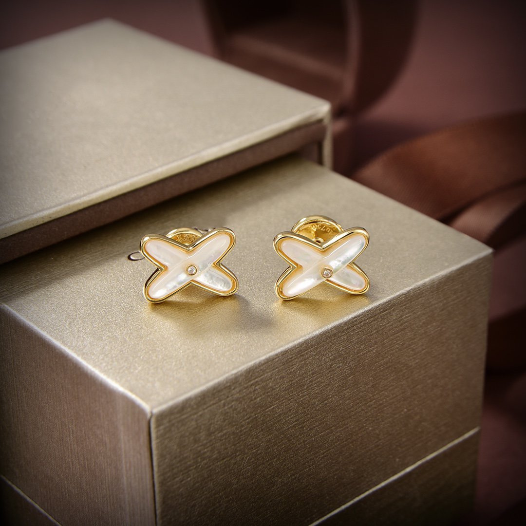 [LumiVibe]JEUX DE WHITE MOP GOLD DIAMOND EARRINGS