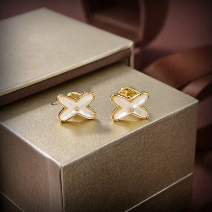 [LumiVibe]JEUX DE WHITE MOP GOLD DIAMOND EARRINGS