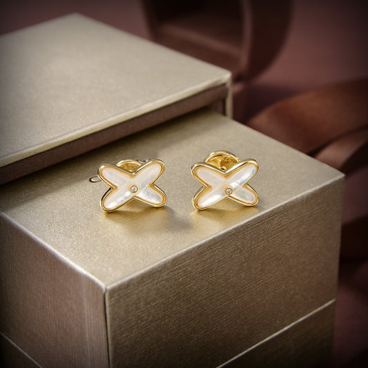 [LumiVibe]JEUX DE WHITE MOP GOLD DIAMOND EARRINGS