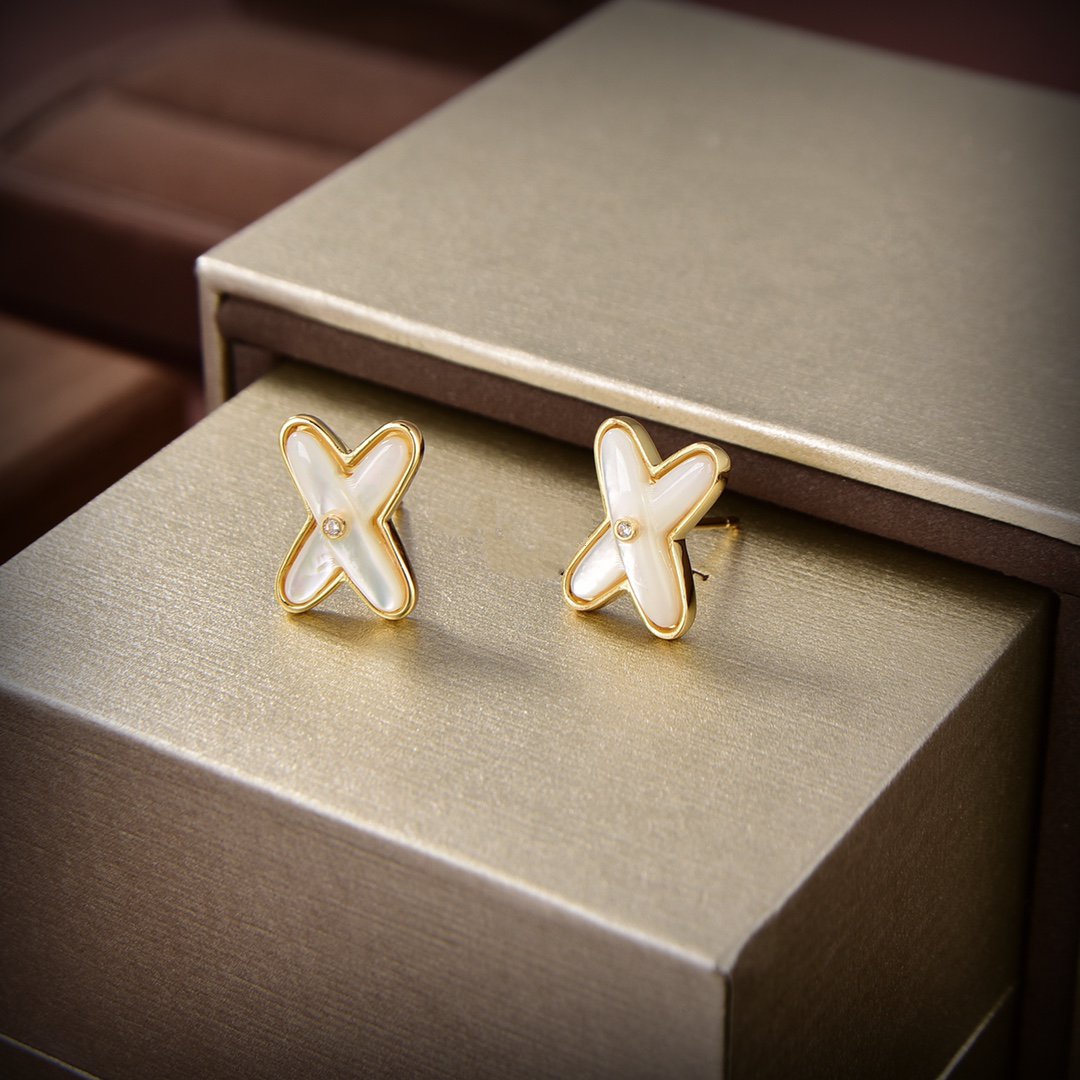 [LumiVibe]JEUX DE WHITE MOP GOLD DIAMOND EARRINGS