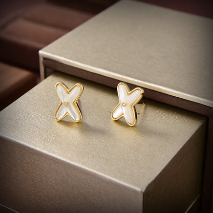 [LumiVibe]JEUX DE WHITE MOP GOLD DIAMOND EARRINGS