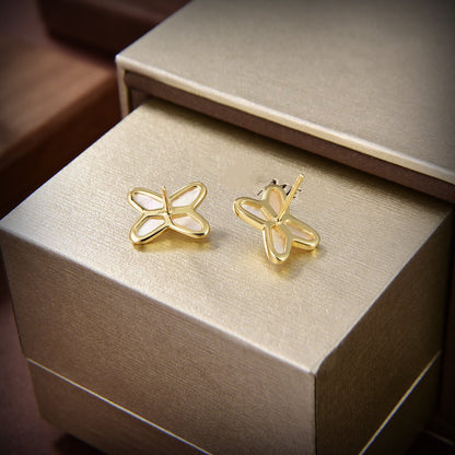 [LumiVibe]JEUX DE WHITE MOP GOLD DIAMOND EARRINGS