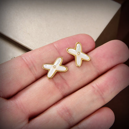 [LumiVibe]JEUX DE WHITE MOP GOLD DIAMOND EARRINGS
